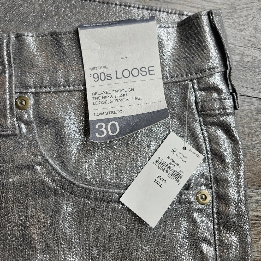 Gap NEW Mid Rise 90s Loose Silver Metallic Straight Leg Pants 30 Tall - Picture 4 of 12